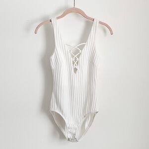 White Ribbed Bodysuit Y2K